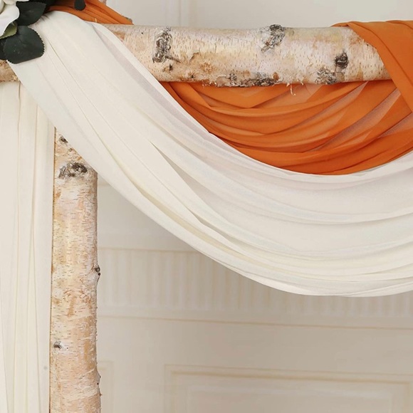 2 Panel Burnt Orange & Ivory Chiffon Curtain Wedding Arch Fabric Drapes 27x216 I - Picture 3 of 4